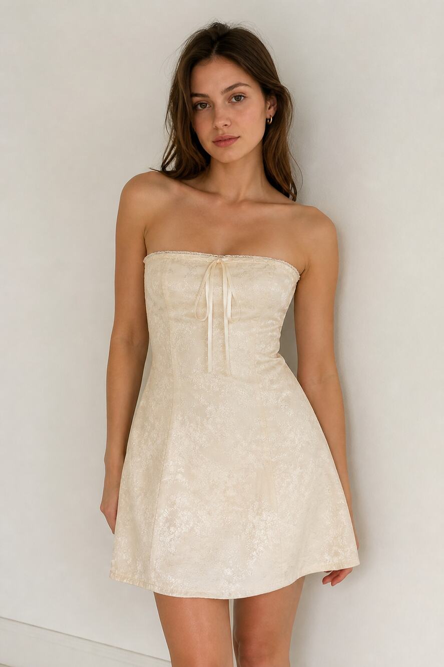 Skyte Moon Strapless Ivory Brocade Dress S